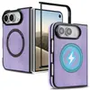 Capa de celular Duo para iPhone aplicável, flip dobrável, carregamento sem fio, MagSafe, capa de couro magnética protetora para carro