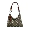 Bolso de Hombro de Lunares para Mujer 2026 Nuevo Vintage Bolso de Axila con Cuentas de Madera Versátil Pequeño Bolso de Mano para Viajes Cotidianos Bolso Tipo Dumpling Bolso Tote