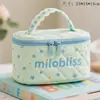 Bolsa de Cosméticos Floral Azul Personalizada Bolsa de Almacenamiento Portátil Acolchada con Encaje Bolsa de Tocador Portátil de Gran Capacidad para Productos de Cuidado de la Piel