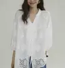 Camisa Blanca de Algodón con Encaje Bordado de Alta Resistencia para Mujer, Blusa Versátil de Verano de Gama Alta de Nicho