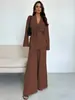 Otoño e Invierno 2025 Moda Europea y Americana Transfronteriza de Amazon Traje Elegante de Mujer con Cuello en V y Manga Larga y Pantalón Elegante de Pierna Ancha