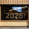 2027 Rojo y Dorado Feliz Año Nuevo Pegatinas para Ventana de Balcón Centro Comercial Pegatinas Estáticas para Vidrio Decoración de Fuegos Artificiales Día de Año Nuevo Dibujo Lineal