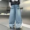 Pantalones de Mezclilla de Trabajo para Niños de Primavera y Otoño para Niños Medianos y Grandes Pantalones de Pierna Ancha Pantalones Sueltos de Patchwork para Niños Pantalones Largos Rectos Guapos Tendencia