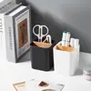Cesta de armazenamento cosmético de bambu e madeira removível, cesta de armazenamento para itens diversos de cozinha, caixa de armazenamento de madeira e plástico para mesa de centro da sala de estar