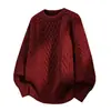 Suéter de Punto Trenzado Color Sólido Cuello Redondo Unisex Retro Holgado Versátil Casual Simple Manga Larga