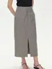 Ls OrderCamel-Color Diseño Elegante Falda Larga Recta de Lana con Abertura Frontal, Falda Midi Elegante para el Trabajo