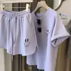 Conjunto Esportivo Casual de Shorts de Manga Curta com Estampa de Rosto Sorridente Transfronteiriço Feminino Emagrecedor Solto Estilo Coreano Conjunto de Duas Peças Estudante Tendência