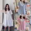Pijama de Renda Pijama Feminino Manga Curta Estilo Coreano Solto Transfronteiriço Tamanho Grande Roupa de Casa Ins Vestido Médio Pijama Feminino Transfronteiriço