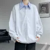 Moletom Falso Duas Peças para Homens Primavera e Outono 2025 Novo Solto Tendência Marca Casual Gola Camisa Camada Interna Camisa para Homens