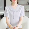 Camiseta de Verano de Manga Corta para Mamá 2026 Nuevo Estilo Moda para Mujeres de Mediana Edad y Mayores Conjunto de Top de Seda Helada