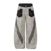 Calça Jeans Casual Patchwork Estampa de Leopardo Americana Outono 2026 para Homens e Mulheres, Novo Design Solta de Perna Larga Curva
