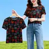 Camiseta de Manga Curta para Mãe Feminina 2026 Novo Estilo Única e Chique Top Solto Estilo Coreano Moda Camiseta Estampada