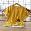 [Gran Venta ~ Gran Venta] Camiseta de Verano para Niños Algodón Waffle Falso Dos Piezas Manga Corta Niño Bebé Estilo Coreano Camiseta Falsa de Dos Piezas