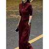 Traje Casual Deportivo a Juego Rojo Ankora de Dos Piezas Otoño e Invierno para Mujer Estilo Deportivo Chaqueta con Cremallera Pantalón Recto para Lucir en la Calle
