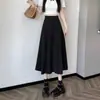 Falda de traje de longitud media para mujer para primavera y verano, diseñada para figuras tipo pera, con una silueta de línea A de cintura alta, una caída fluida y un bajo largo y ancho.