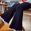 Pantalones de Campana para Niñas Otoño 2025 Nuevos Pantalones Bootcut Negros con Encaje de Perlas para Niños Pantalones Largos Ajustados para Niñas Pequeñas