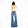 Jeans para mujer transfronterizos, ligeramente acampanados, lavados, estilo americano, rotos, deshilachados, azul vintage, pantalones largos, azul vintage, extralargos, Yichun