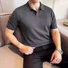 Camisa Polo de Punto para Hombre de Seda de Hielo Fresca, Estilo Maduro Ligero, Blanca con Sensación de Negocios de Alta Gama, Camiseta Negra de Manga Corta