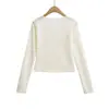 2607-26 Primavera Estilo Coreano Renda Ligeiramente Transparente Jacquard Tricô de Lã Camiseta de Manga Longa Jaqueta Fina