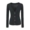 Cárdigan de Punto Retro Estilo Coreano Cuello en V de un Solo Botón Bolsillos Dobles Otoño Nueva Moda Versátil Adelgazante Temperamento Top