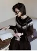 Cardigan de Lã 100% Pura com Padrão Fair Isle Gola Redonda 2026 Outono e Inverno Novo Casual Doce Fresco Estilo College Suéter Cardigan