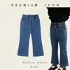 Calças Jeans para Meninas Primavera e Outono 2026 Novo Modelo Calças Stretch Ligeiramente Flare Infantil Calças para Bebê Cintura Elástica Slim Fit