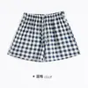 Verano 2022 Nuevos Pantalones Cortos de Algodón y Lino para Mujer Casual Talla Grande Estampado a Cuadros Pantalones de Pierna Ancha Versátiles Suministro Directo de Fábrica