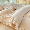 Otoño e Invierno Clase A Estilo Princesa Versión Coreana Estilo Encaje Terciopelo Tallado Terciopelo de Leche Juego de Cuatro Piezas Ropa de Cama Cálida Engrosada 4