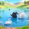 Adornos de paisaje en miniatura, decoraciones DIY para suculentas, 2 pares de figurillas de animales de cisne blanco y negro, bonsáis creativos, pequeños adornos de plástico