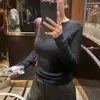 Suéter de punto sin costuras JISGN Yangzi para mujer, patrón de onda de agua, cuello redondo, corte ajustado, adecuado para usar en capas en otoño e invierno