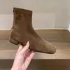 Encuentro Primero Temporada Botas Ajustadas Mujer 2026 Otoño/Invierno Nuevas Botines Elásticos de Punta Cuadrada Botas Martin de Gamuza Botas Cortas de Punta Cuadrada