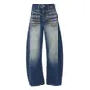 YECHUAN # Jeans de mujer de tiro bajo con bordado en los bolsillos, colección otoño 2026, corte holgado, adelgazante, pierna ancha, pantalones de largo hasta el suelo