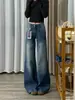 Jeans de pierna ancha de tiro alto lavados para mujer, nuevo diseño primavera/verano 2026, pantalones holgados retro adelgazantes, transfronterizo