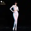 Medias de una pieza sexys de encaje en la cintura con brillo aceitoso, que cubren el pecho, exponen la cintura, talla grande, cinco dedos, sedosas y lisas, body brillante con entrepierna abierta