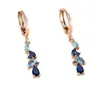 Pendientes Geométricos Largos de Marquesa con Aguamarina y Diamante Transfronterizos Europeos y Americanos, Modernos y de Alta Gama Elegantes, Modelos Populares de Venta Caliente