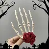 Acessório de cabeça de Halloween rosa caveira grampo de cabelo de tule para mulheres presilha lateral para cabelo acessório de festa cosplay decoração de mão de caveira