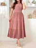 10808 Vestido Casual Feminino Europeu e Americano Transfronteiriço Amazon Cor Sólida Manga Curta Decote V Acinturado Botões Linha A