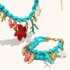 Pulsera Personalizada de Coral y Caracola Transfronteriza Europea y Americana Cadena Trenzada Azul Acero Inoxidable Chapado en 18K Collar con Colgante de Estrella de Mar y Tortuga
