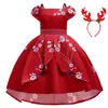 Vestido de Navidad para Piano de Estilo Nuevo Europeo y Americano Transfronterizo para Niñas con Estampado de Dibujos Animados Vestido de Danza de Rendimiento de Satén