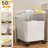 Cubo de arroz transparente con ruedas, engrosado, sellado, a prueba de insectos y humedad, caja de almacenamiento de arroz, móvil con ruedas universales, para almacenar arroz, harina y granos