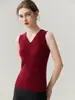 Camisole de Malha 100% Caxemira Kang Sai Ni para Mulheres Decote V Ajuste Slim Costela Vertical Valoriza Camisa Interna Camisa de Camada