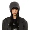 Gorro cálido versátil coreano de circunferencia de cabeza grande con protección para los oídos, cortavientos de alta gama para mujer, turbante casual de otoño e invierno, gorro para el frío