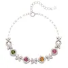 Pulseira de Prata de Lei S925 Cravejada com Turmalina Natural Colorida para Mulheres, Joia de Gema Floral Cubo de Açúcar, Venda Popular por Atacado ao Vivo