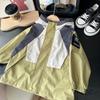 Ropa para niños de primavera y otoño de 2025, chaqueta con costuras en contraste, estilo coreano, venta al por mayor