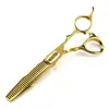 Tijeras de Peluquería para Rostro de Leopardo Dorado de 6.0 Pulgadas, Doble Hoja, Tijeras de Barbero, Tijeras Planas, Tijeras para Flequillo, Tijeras Dentadas, Tijeras Finas H