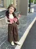 Conjunto Estiloso Soltinho Estilo Chanel para Meninas, Outono e Primavera, Versão Coreana de Duas Peças Xadrez Novo para Bebê Menina 2025 Início do Outono