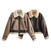 Comercio exterior 2025 otoño/invierno nueva chaqueta corta de piel sintética integrada estilo retro de motocicleta para mujer 8073236