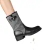 Botas de montaria de lona retrô da moda de cano médio para mulheres, nova coleção de outono de 2026, com sola fina, salto grosso, bico redondo, botins estilo workwear