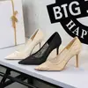 Zapatos de tacón de aguja sexys de estilo europeo y americano para fiesta, de alta gama, para mujer, con punta fina, de malla de encaje, de boca poco profunda, para mujer, 1963-7