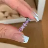 Anel Retro Francês Trevo de Quatro Folhas Dopamina Moda Luxo Leve Diamante Colorido Anel de Tira Jardim Monet Anéis
